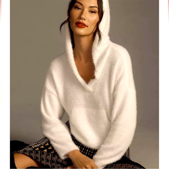 Anthropologie Pilcro NWT White Ivory Eyelash Hooded Sweater Size 2x - Picture 1 of 14